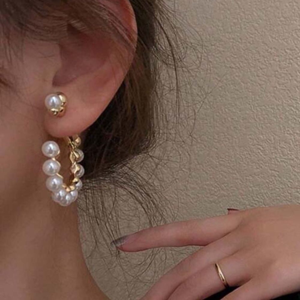 Aurelia Pearl Crescent Hoops - Picture 2 of 5